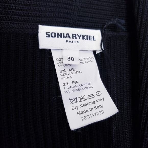 Sonia Rykiel Black Ribbed Wool Blend Knit Floral Ruffled Wrap Cardigan Sweater - Picture 10 of 13